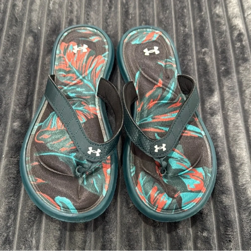Under Armour Dark Green Memory Foam Sandals Flip Flops 4
